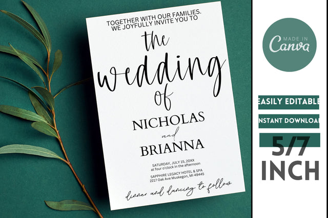 Modern Minimalist Black & White Wedding Invitation - Canva SVG MockupSvgVenue 