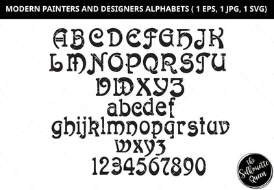 Modern painters alphabet, designers alphabet svg, capital letter svg, small letter svg, number svg, decorative alphabets svg, cut files for circuit SVG Loveleen Kaur 