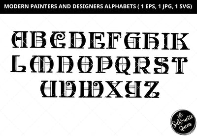Modern painters alphabet, designers alphabet svg, capital letter svg, small letter svg, number svg, decorative alphabets svg, cut files for circuit SVG Loveleen Kaur 