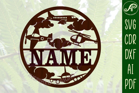 Modern plane name sign svg laser cut template SVG APInspireddesigns 