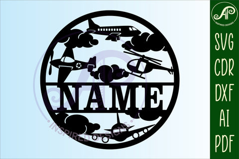 Modern plane name sign svg laser cut template SVG APInspireddesigns 