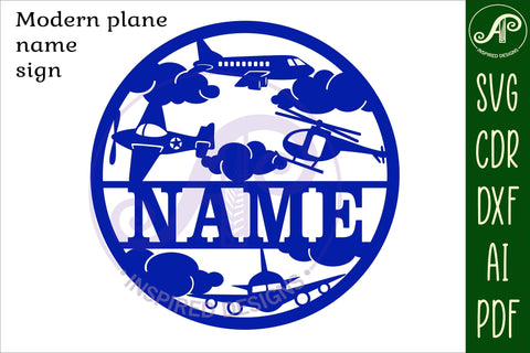 Modern plane name sign svg laser cut template SVG APInspireddesigns 