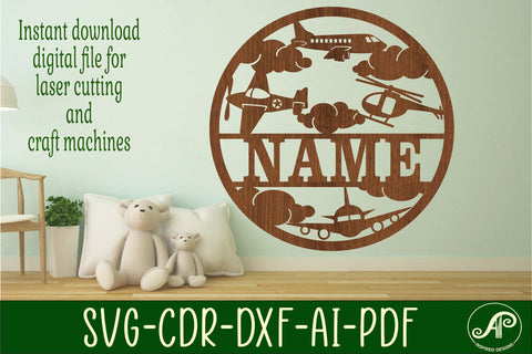 Modern plane name sign svg laser cut template SVG APInspireddesigns 