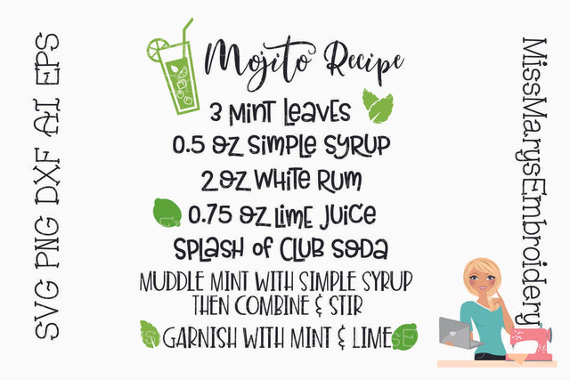 Mojito Recipe SVG | Cocktail Recipe SVG SVG MissMarysEmbroidery 