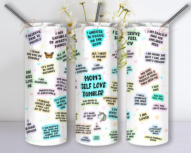 Mom Affirmation 20oz Skinny Tumbler Png, Mom's Self Love Png, Mom Daily Affirmations Tumbler, Boho Mom Tumbler Png, Affirmation Tumbler Sublimation PixelChick 