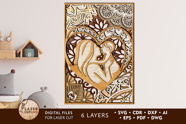 MOM BABY Cut Files Mother's Day Multilayer Laser Cut Files, Mandala, SVG, 3D Designs SVG LaserCutano 