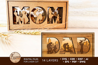 MOM & DAD BUNDLE Cut Files for Mother's Day or Father's Day, Gifts, Multilayer Laser Cut Files, Mandala, Sign SVG, 3D Designs, Mini Design Bundles SVG LaserCutano 