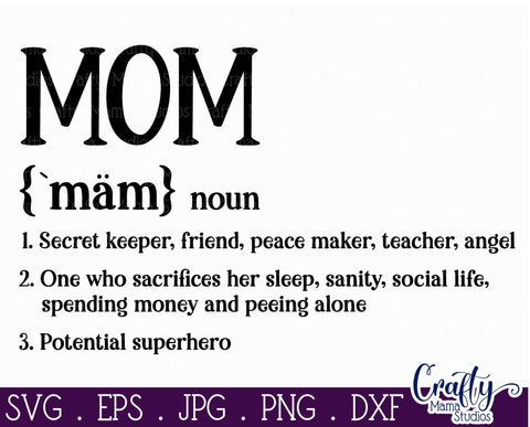 Mom Definition - Mother's Day Definition SVG - Funny Family SVG Crafty Mama Studios 