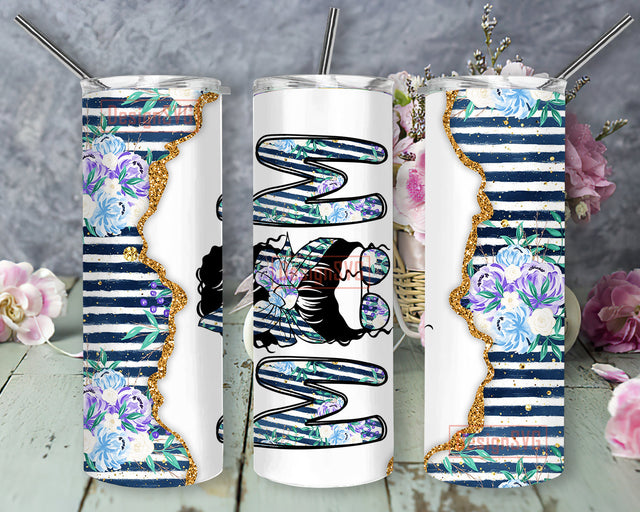 Mom Floral Giltter Tumbler Png, Messy Bun Mom 20z Skinny Tumbler, Mother Day Sublimation Tumbler Template, Floral Design Png, Instant Download Sublimation DesignSVG 