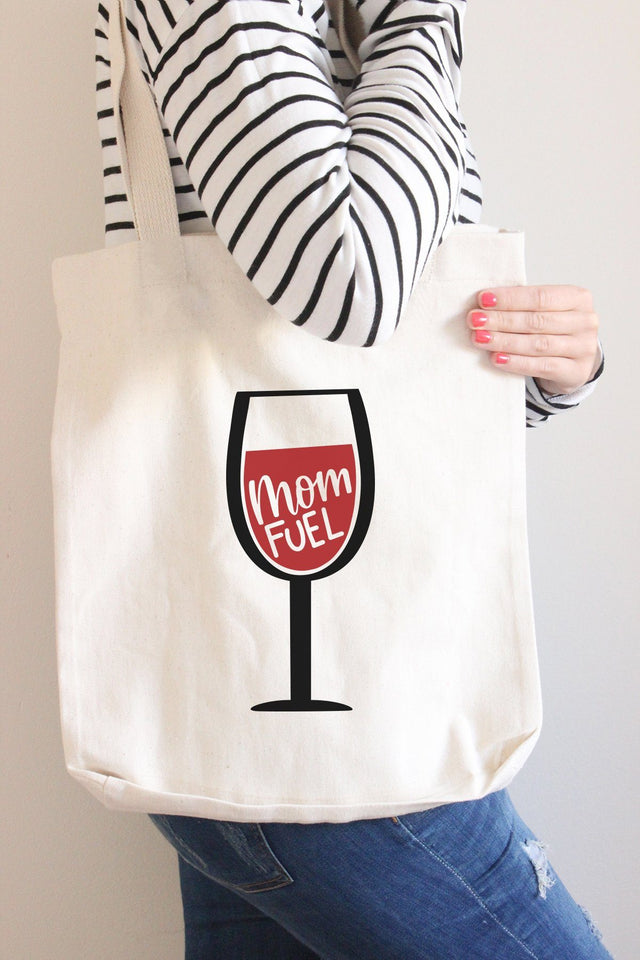 Mom Fuel Wine Glass SVG Cut File Cursive by Camille 