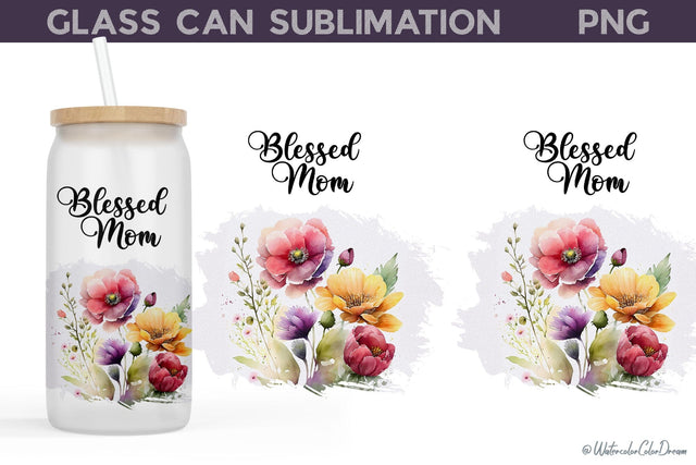 Mom Glass Can Wrap | libbey Glass Mom Sublimation WatercolorColorDream 