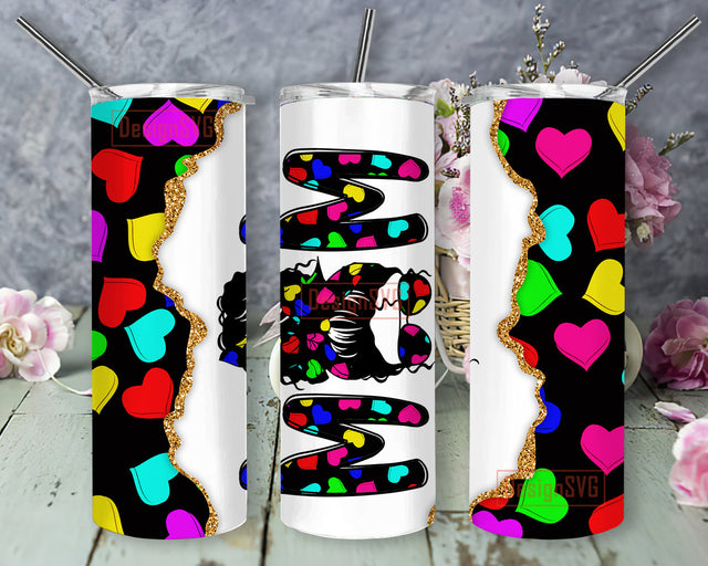 Mom Heart Design Png, Messy Bun Heart 20oz Skinny Tumbler, Colorful Heart Full Tumbler Wrap, Mother Day Gift, Heart Design Tumbler, Mom Tumbler Template, Digital Download Sublimation DesignSVG 