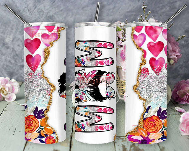 Mom Heart Floral Design Tumbler, Watercolor Heart Floral Glitter 20oz Full Tumbler Wrap, Mom Love Tumbler Png, Mother's Day Sublimation Design, Digital Download Sublimation DesignSVG 