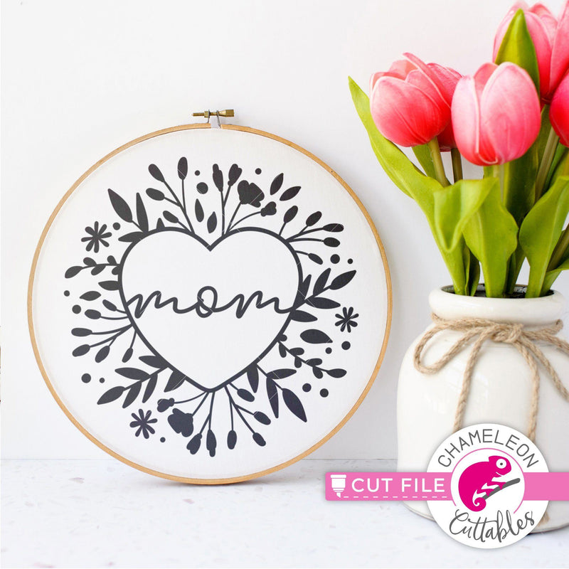 Mom Heart with Flowers svg png dxf SVG Chameleon Cuttables 