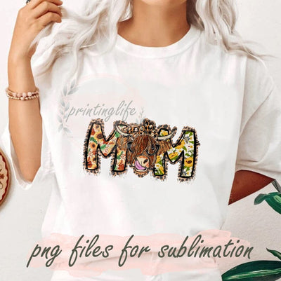 Mom Highland Cow Png. Mama Png, Mother's Day Png, Sunflower Png, Leopard Sublimation Design, Western Farm Watercolor Cute Cow Mama Sublimation PrintingLife 