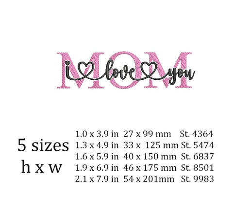 Mom I love you embroidery design, Mothers Day embroidery design, Mothers Day embroidery design. Embroidery/Applique DESIGNS ArtEMByNatalia 