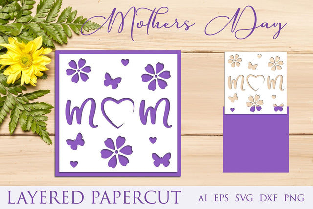 Mom layered papercut greeting card, Mothers day card template 3D Paper AnastasiyaArtDesign 