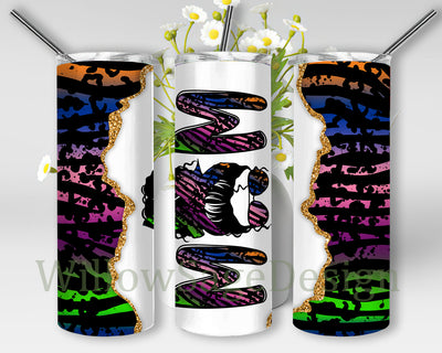 Mom Leopard 20oz Skinny Tumbler, Messy Bun Hair Leopard Tumbler Png, Mother's Day Design Tumbler, Colorful Mom Glitter Design Png, Mom Sublimation Design, Instant Download Sublimation WillowSageDesign 
