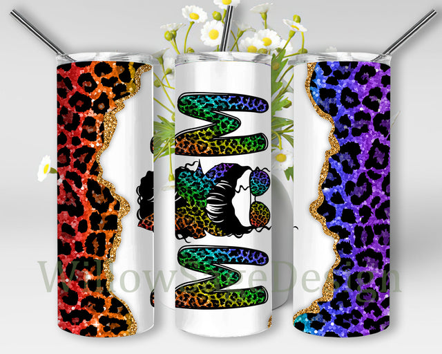 Mom Leopard Tumbler Design Png, Leopard Glitter Full Tumbler Wrap, Messy Bun Mom Tumbler Png, Colorful Leopard Glitter Design Png, Mom Sublimation Design, Mother's Day Tumbler Template, Digital Download Sublimation WillowSageDesign 