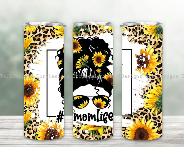 Mom Life Bun Hair Tumbler Designs, 20oz Skinny Tumbler Sublimation, Sunflower Tumbler for Straight/Tapered Tumbler PNG File Digital Download Sublimation ToriDesigns 