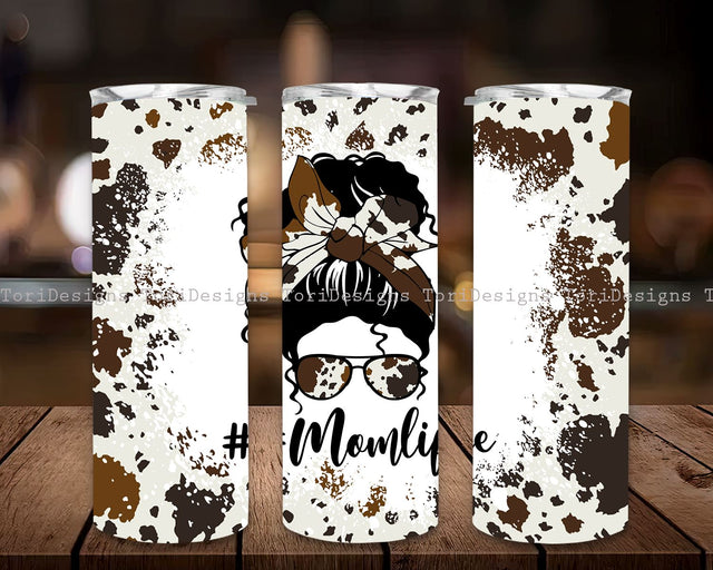 Mom Life Cowhide Tumbler, Mama Tumbler, 20oz Skinny Tumbler Sublimation Waterslide Straight Tapered Designs PNG Wrap Sublimation ToriDesigns 