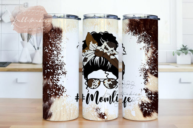 Mom Life Cowhide Tumbler, Mama Tumbler, Cowhide 20oz Skinny Tumbler Sublimation Waterslide Straight Tapered Designs PNG Wrap - Full Wrap Tumbler Sublimation Rabbitmakies 