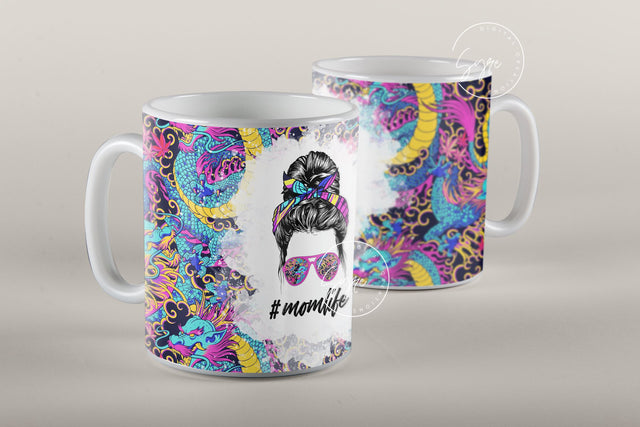 Mom Life Floral Messy Bun Hair Sublimation Mug Template, Coffee Mug Wrap, 11 & 15 Oz Mug Wrap, Cricut Mug Press Sublimation Wrap Template Sublimation Syre Digital Creations 
