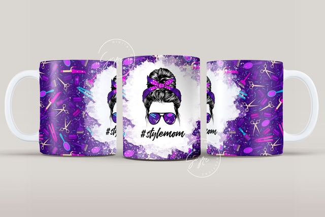 Mom Life HairDresser Messy Bun Hair Sublimation Mug Template, Coffee Mug Wrap, 11 & 15 Oz Mug, Cricut Mug Press Sublimation Wrap Template Sublimation Syre Digital Creations 