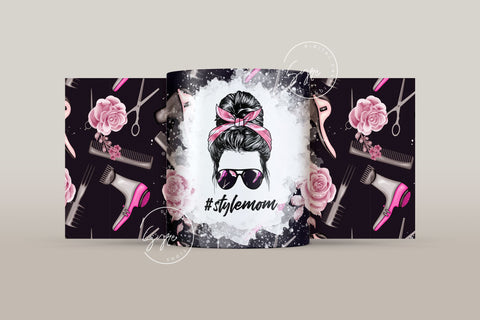 Mom Life HairDresser Messy Bun Hair Sublimation Mug Template, Coffee Mug Wrap, 11 & 15 Oz Mug, Cricut Mug Press Sublimation Wrap Template Sublimation Syre Digital Creations 