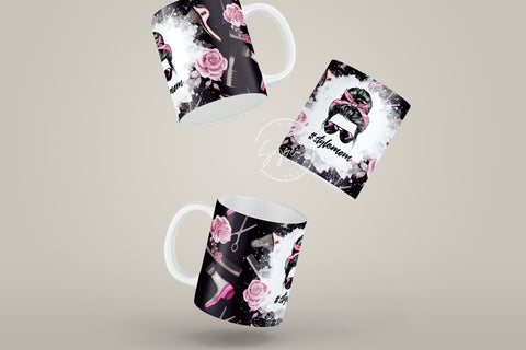 Mom Life HairDresser Messy Bun Hair Sublimation Mug Template, Coffee Mug Wrap, 11 & 15 Oz Mug, Cricut Mug Press Sublimation Wrap Template Sublimation Syre Digital Creations 
