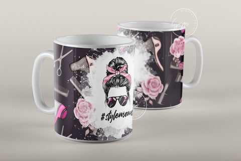 Mom Life HairDresser Messy Bun Hair Sublimation Mug Template, Coffee Mug Wrap, 11 & 15 Oz Mug, Cricut Mug Press Sublimation Wrap Template Sublimation Syre Digital Creations 
