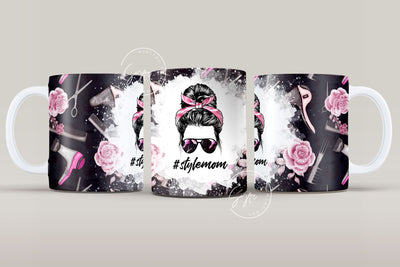 Mom Life HairDresser Messy Bun Hair Sublimation Mug Template, Coffee Mug Wrap, 11 & 15 Oz Mug, Cricut Mug Press Sublimation Wrap Template Sublimation Syre Digital Creations 