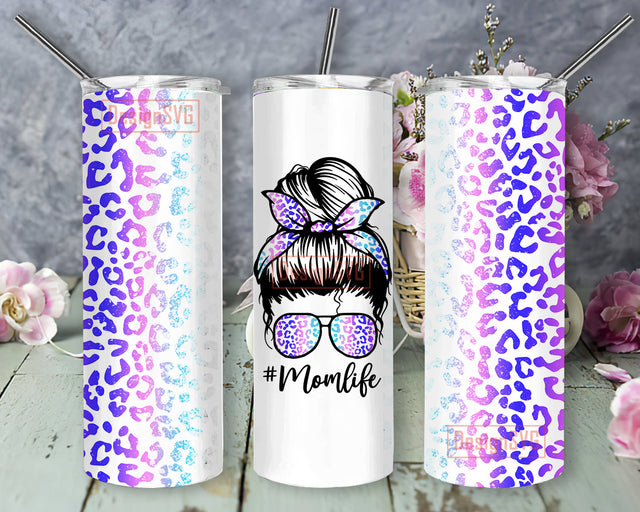 Mom Life Iridescent 20oz Full Tumbler Wrap, Messy Bun Hair Iridescent Tumbler, Iridescent Leopard Tumbler Png, Mom Life Sublimation Design, Instant Download Sublimation DesignSVG 