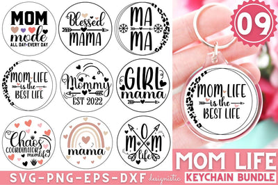 MOM life keychain SVG Bundle, Mama Keychain SVG Bundle SVG DESIGNISTIC 