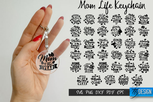 Mom Life Keychain SVG Bundle, Mom SVG, Circle Key Keychain SVG Fly Design 