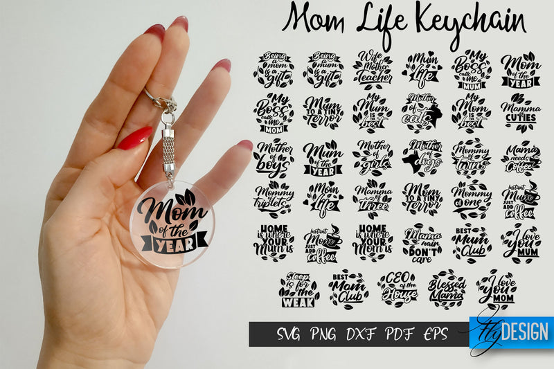 Mom Life Keychain SVG Bundle, Mom SVG, Circle Key Keychain SVG Fly Design 