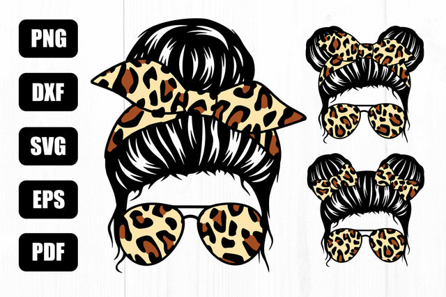 Mom Life Leopard Svg, Leopard Kid Life Svg, Messy Bun Svg, Mom Daughter, Png SVG Litke Designs 