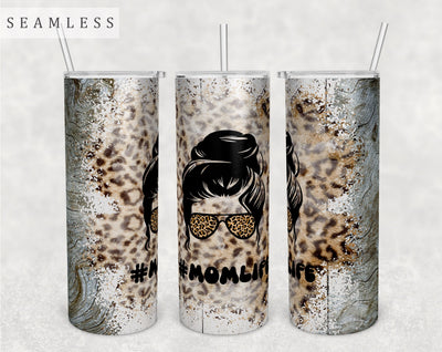 Mom Life Leopard Tumbler Wrap, Momlife Tumbler Sublimation Design, Messy Bun 20 oz Skinny Tumbler PNG Sublimation HappyDesignStudio 