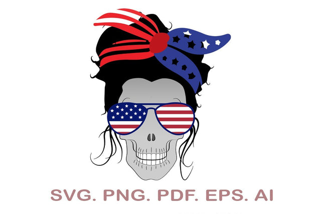 Mom Life Skull SVG, American Mom SVG, Messy Bun SVG SVG MagicDesignUS 