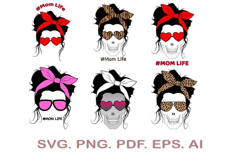 Mom Life Skull SVG Bundle, Messy Bun SVG, Leopard Mom Skull SVG, Mom Life SVG SVG MagicDesignUS 