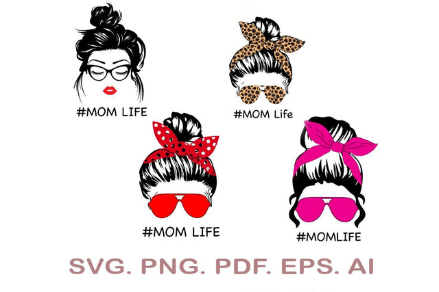 Mom Life Skull SVG Bundle, Messy Bun SVG, Leopard Mom Skull SVG, Mom Life SVG SVG MagicDesignUS 