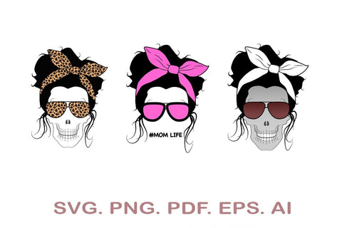 Mom Life Skull SVG Bundle, Messy Bun SVG, Leopard Mom Skull SVG, Mom Life SVG SVG MagicDesignUS 