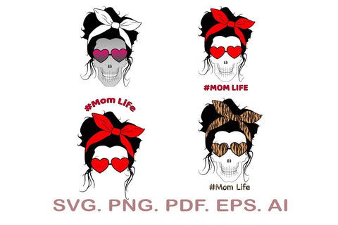 Mom Life Skull SVG Bundle, Messy Bun SVG, Leopard Mom Skull SVG, Mom Life SVG SVG MagicDesignUS 