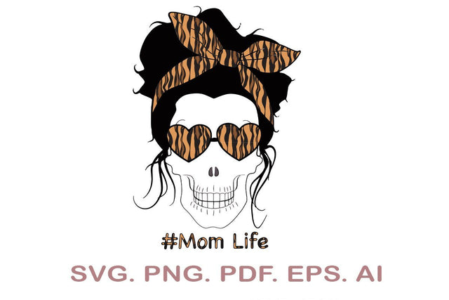 Mom Life Skull SVG, Messy Bun Mom SVG SVG MagicDesignUS 