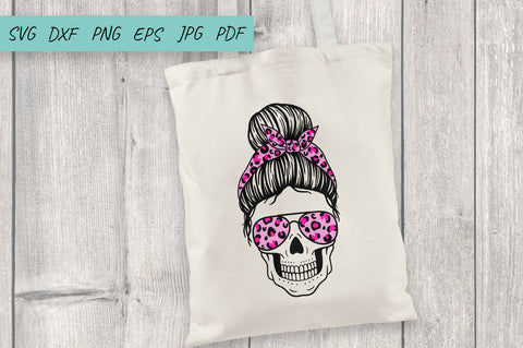 Mom life Skull Svg, Messy Bun Skull with leopard print Svg SVG Irina Ostapenko 