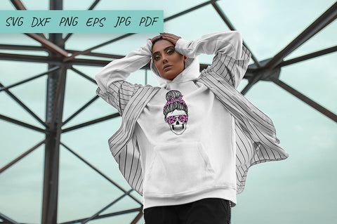 Mom life Skull Svg, Messy Bun Skull with leopard print Svg SVG Irina Ostapenko 