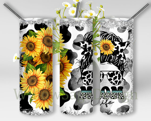 Mom Life Sunflower 20oz Skinny Tumbler Png, Messy Bun Mom Life Sunflower Tumbler, Sunflower Tumbler, Mom Life Tumbler, Leopard Cowhide Tumbler Sublimation WillowSageDesign 