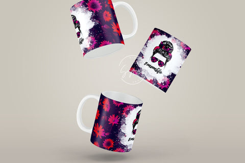 Mom Life Sunflower Messy Bun Hair Sublimation Mug Template, Coffee Mug Wrap, 11 & 15 Oz Mug Wrap, Cricut Mug Press Sublimation Wrap Template Sublimation Syre Digital Creations 