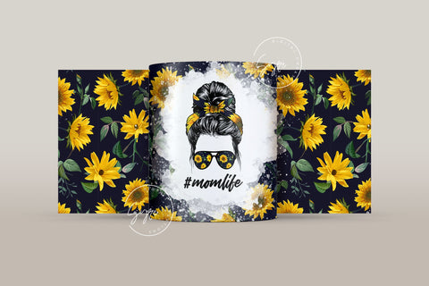 Mom Life Sunflower Messy Bun Hair Sublimation Mug Template, Coffee Mug Wrap, 11 & 15 Oz Mug Wrap, Cricut Mug Press Sublimation Wrap Template Sublimation Syre Digital Creations 