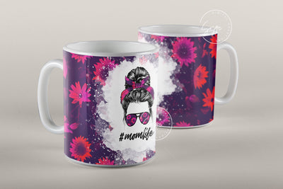 Mom Life Sunflower Messy Bun Hair Sublimation Mug Template, Coffee Mug Wrap, 11 & 15 Oz Mug Wrap, Cricut Mug Press Sublimation Wrap Template Sublimation Syre Digital Creations 